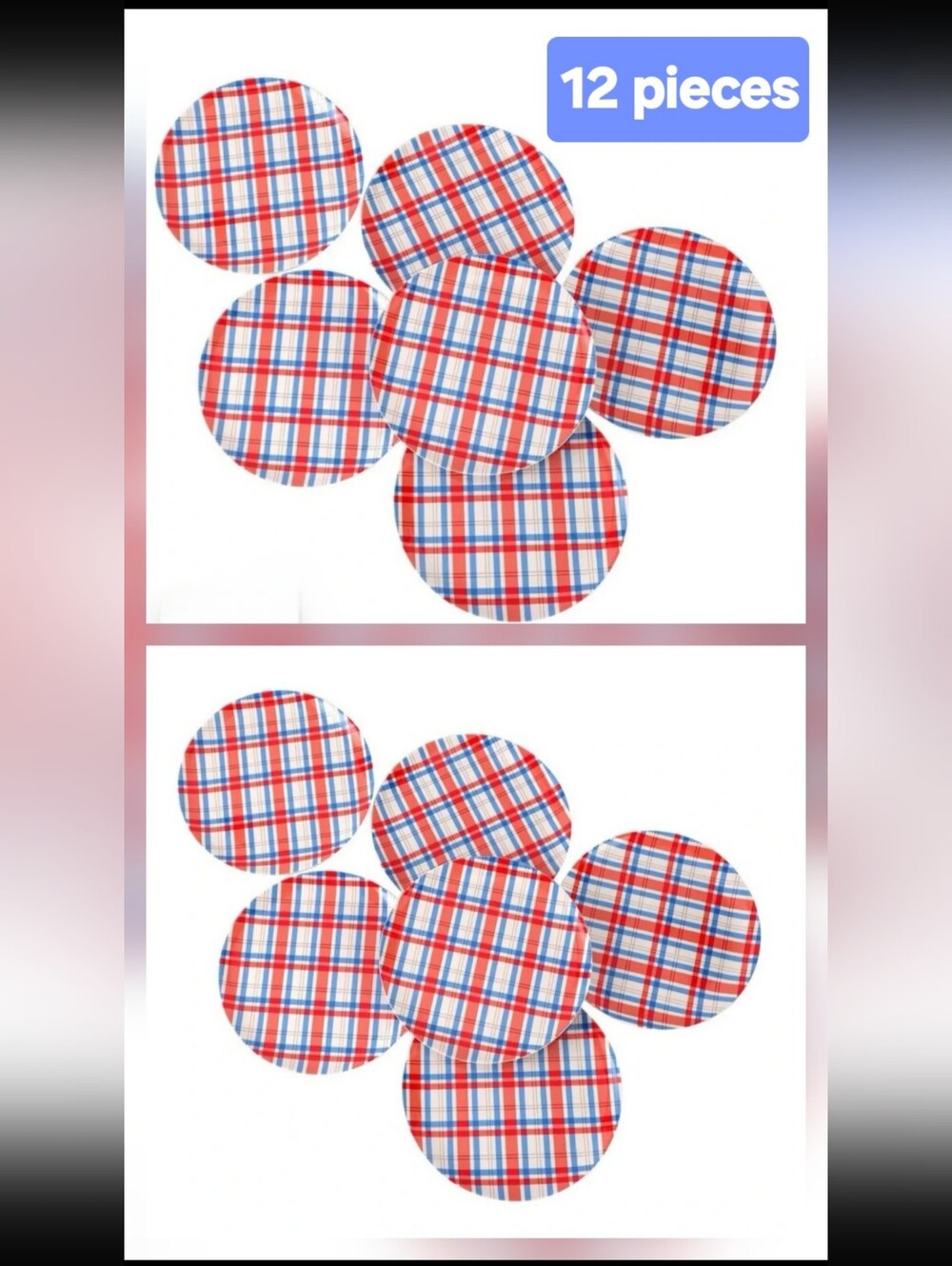 NEW Cook With Color 2 Sets Of 6 Plaid Melamine 8" Plates (12 pieces)